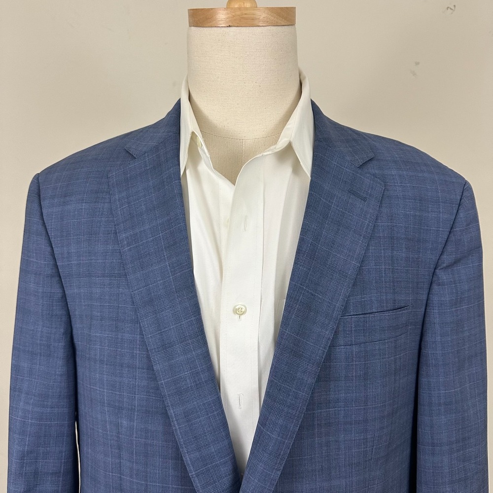 Peter Millar Blazer Jacket Blue Plaid Wool Single Breasted Notch Lapel Mens 48R